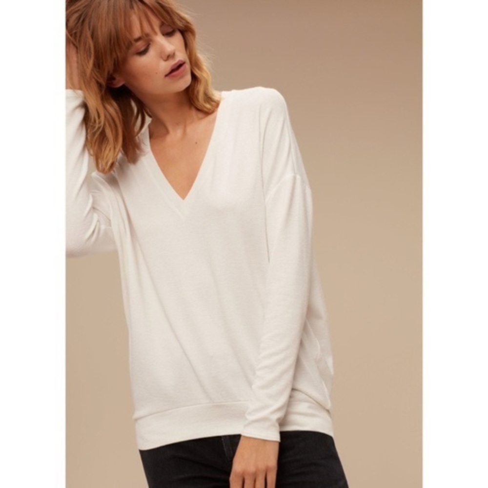 Aritzia Wilfred Free Grey Devinette Longsleeve V-neck Top